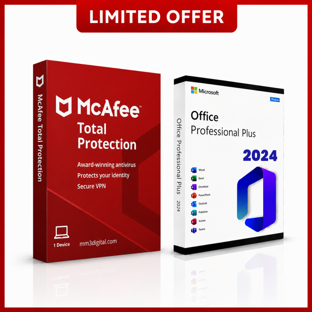 Microsoft Office 2024 Professional & McAfee Total Protection software bundle for Windows